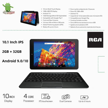 New Sales RCT6B06 10.1 INCH 2in1 Android 10 Tablet With Keyboard  2GB RAM+32GB ROM Tablets MT8167 Dual Camera WIFI Quad Core