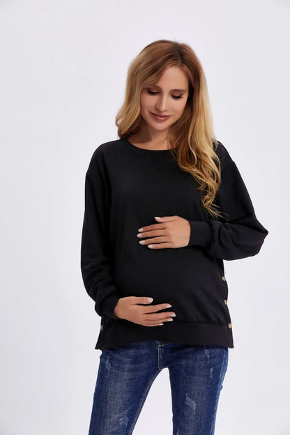 Maternity Clothes Premama Long Sleeve Blouse Fall Winter Loose Pregnant Women Solid O-Neck Sweater Shirt postpartum Pullover Top