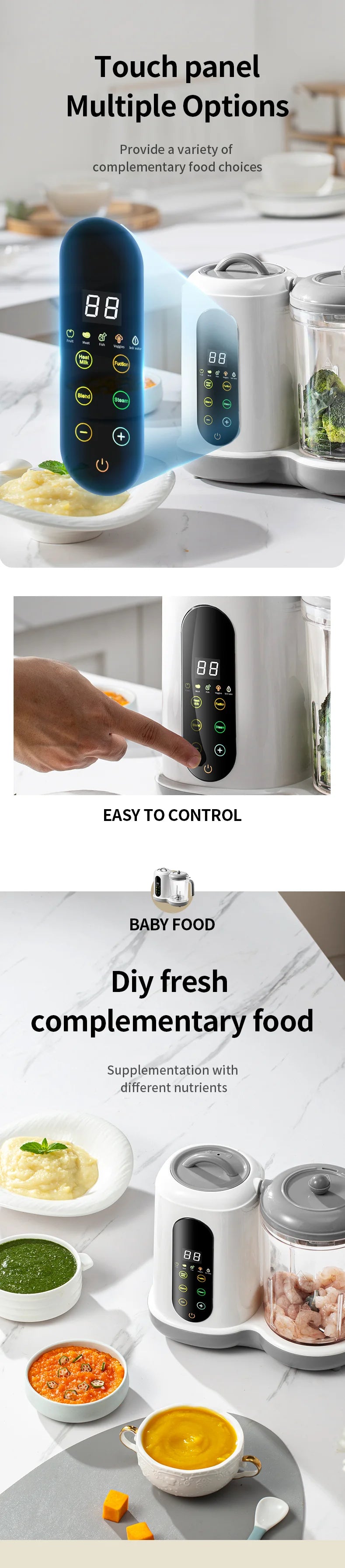 Multifunctional Baby Food Maker Supplementary Food Processor Kids Food Mill Steaming Stirring Warming Cooking Machine