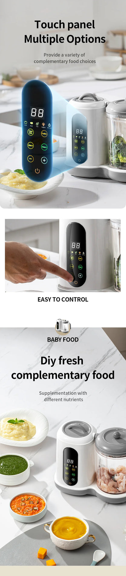 Multifunctional Baby Food Maker Supplementary Food Processor Kids Food Mill Steaming Stirring Warming Cooking Machine
