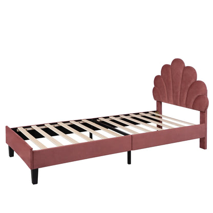 Single petal bed 90x200 cm - upholstered bed - youth bed - girl's bed - skin-friendly velvet fabric - burgundy color