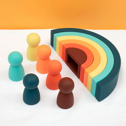 Silicone Geometric Rainbow Building Block BPA Free Babys Silicone Teether Educational Montessori Toys Stacking Block Baby Gifts