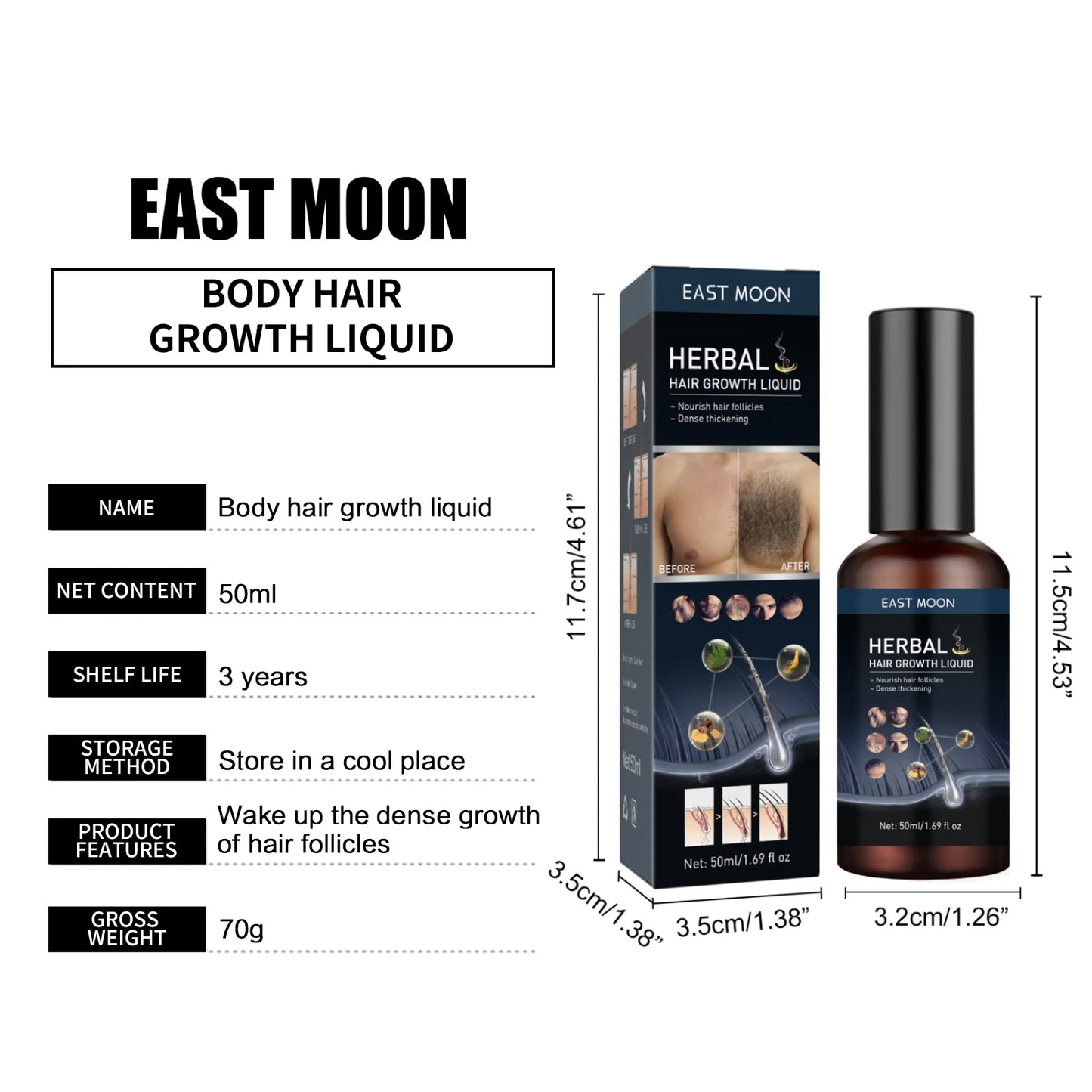 Hair Growth Serum Chest Body Hair Mustache Regrowth Longer Thicker Hair Thinning Treatment Moisture Nourish Beard Growth Spray