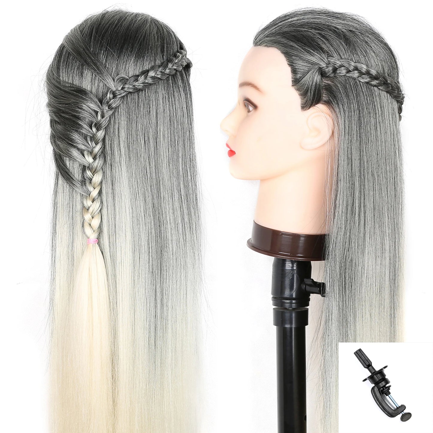 Mannequin Head Model With Long Synthetic Hair, Manikin Head Styling Hairdresser Training Head, Doll Head for Braiding Practice