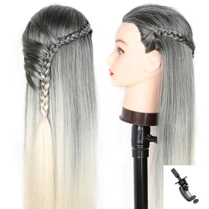 Mannequin Head Model With Long Synthetic Hair, Manikin Head Styling Hairdresser Training Head, Doll Head for Braiding Practice