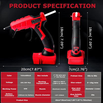 50W Cordless Hot Glue Gun for Milwaukee 18V Battery with 30pcs 7mm Sticks 30s Quick Preheat for Arts & Crafts & DIY (No Battery)