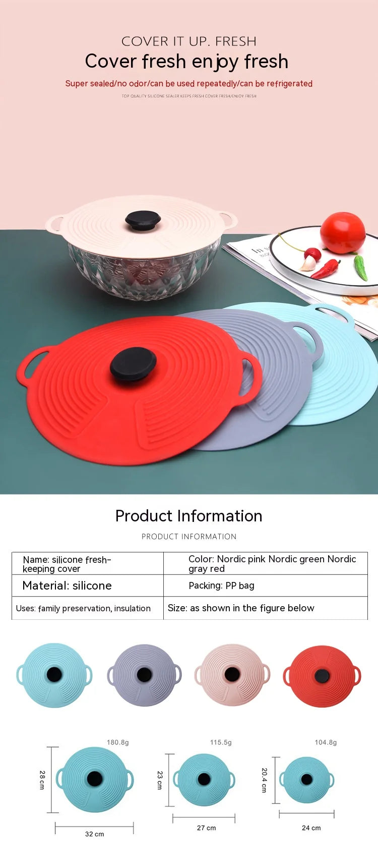 Silicone Fresh-keeping Lid Anti-spill Lid Dust-proof and Leak-proof Lid Kitchen Gadget Pot Lid Tableware Pot Lid Oil Cover