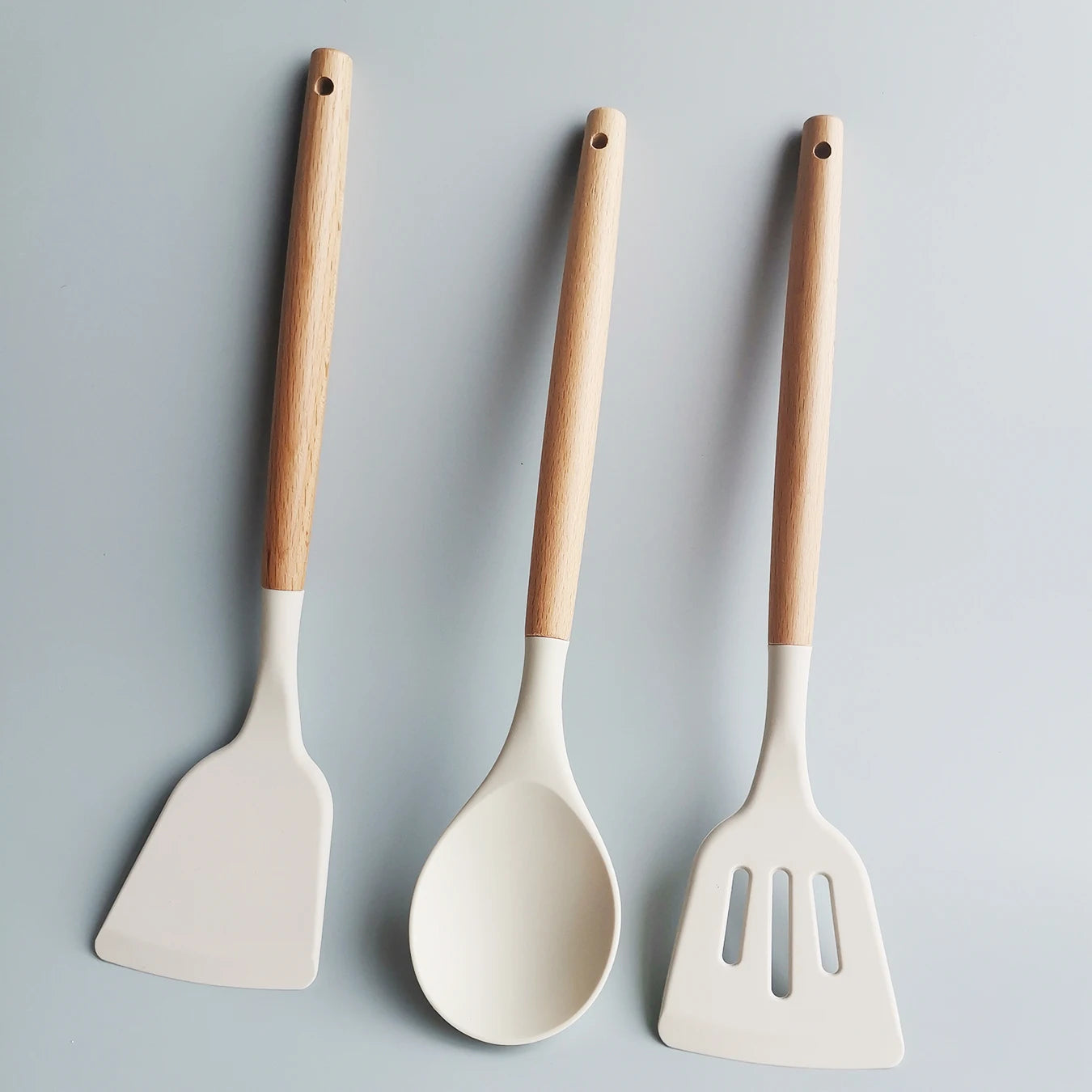 Kitchen Cooking Tool 12Pcs Food Grade Silicone Cookware Utensils Spatula Spoon with Wooden Handle,Kitchenware Gadgets Sets