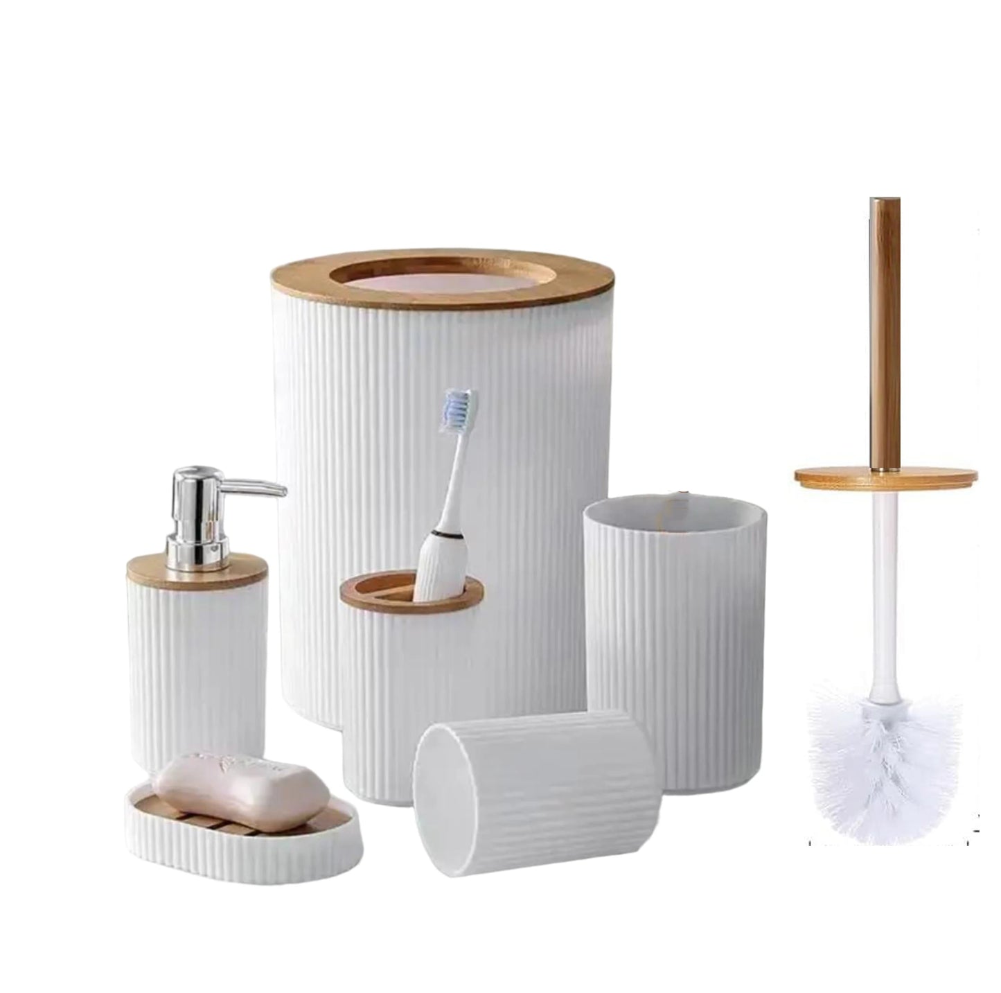 Bathroom Accessories Set 6 Piece Bath Ensemble Includes Toothbrush Holder for Decorative Countertop and Housewarming Gift