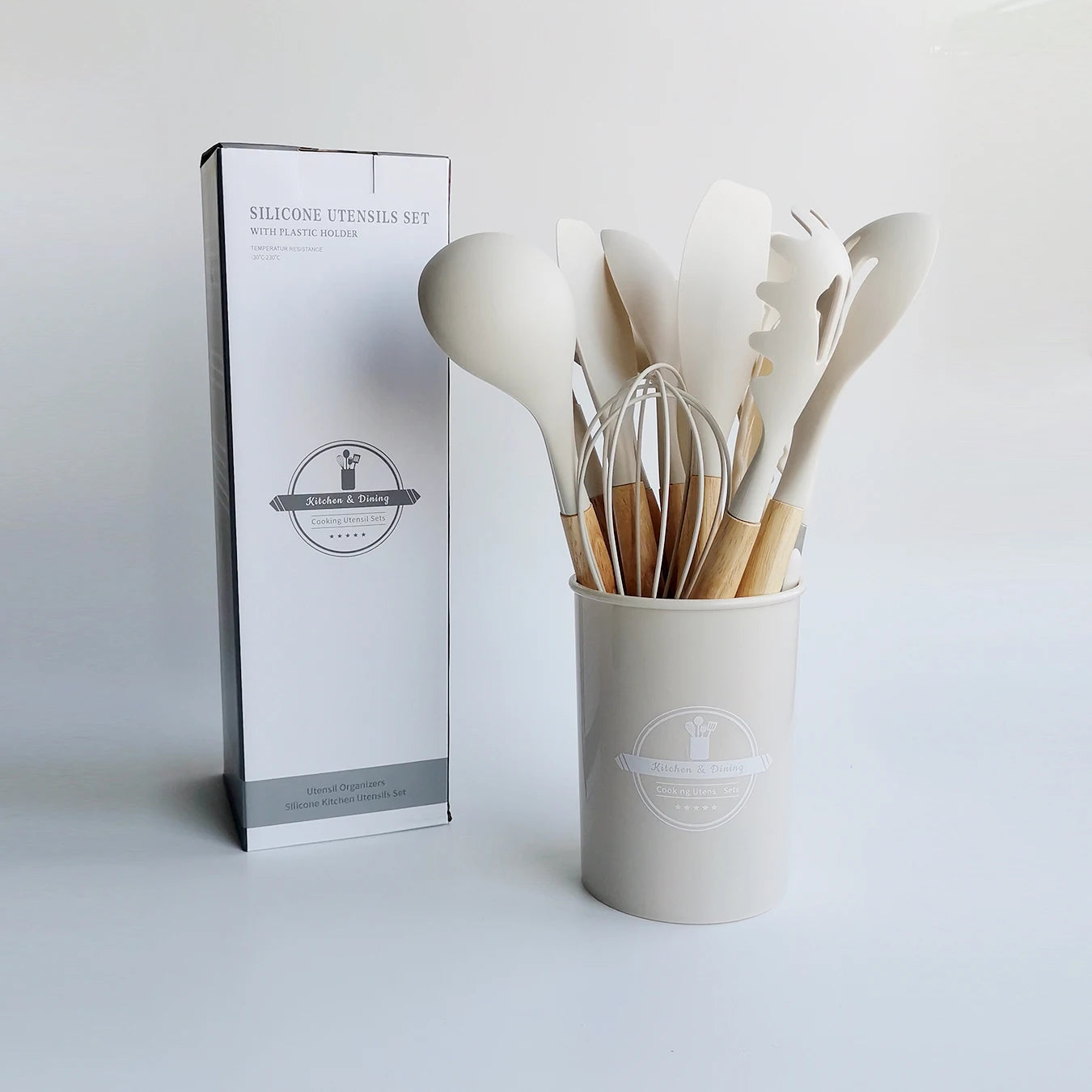 Kitchen Cooking Tool 12Pcs Food Grade Silicone Cookware Utensils Spatula Spoon with Wooden Handle,Kitchenware Gadgets Sets