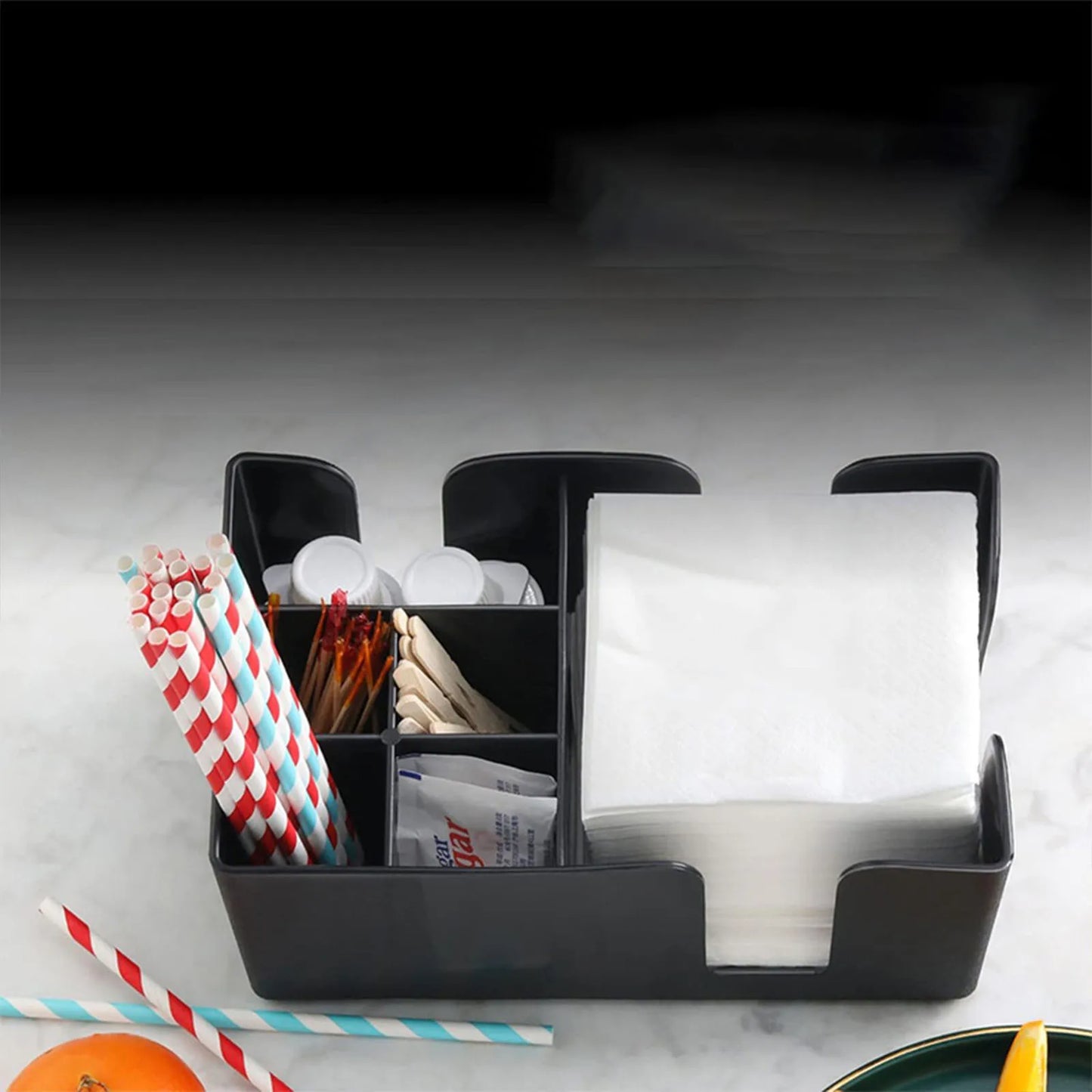 Bar Caddy Organizer 6 Compartments Holds Napkins Toothpicks Portable Bar Organizer for Restaurant Kitchen Home Office Countertop