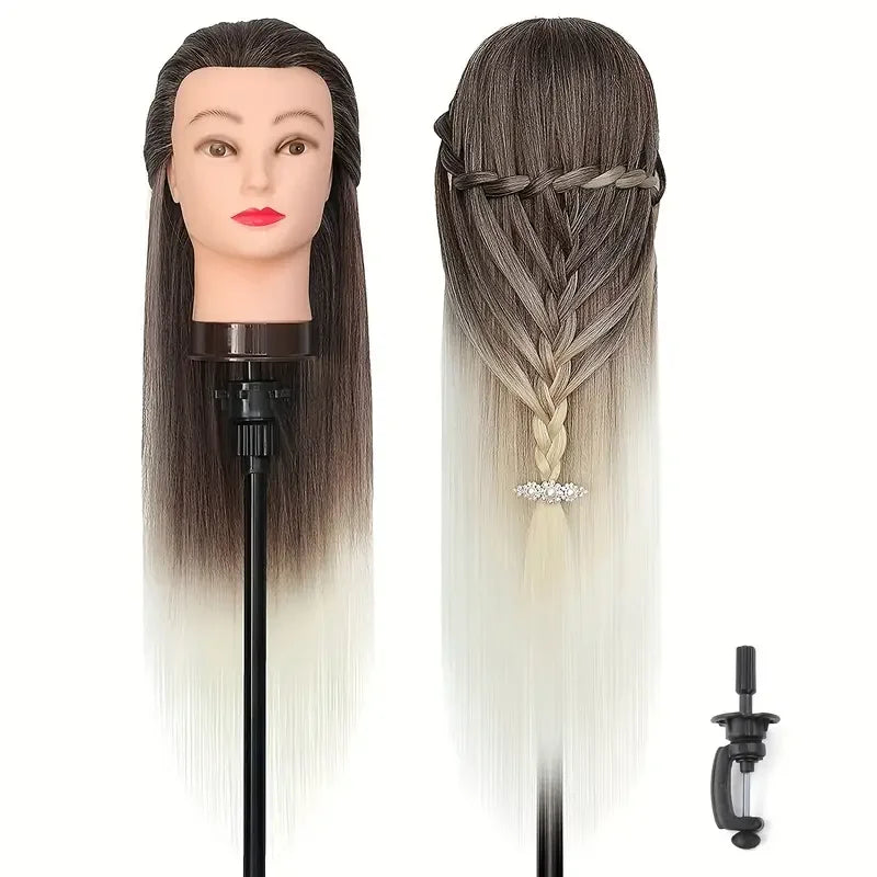 Mannequin Head Model With Long Synthetic Hair, Manikin Head Styling Hairdresser Training Head, Doll Head for Braiding Practice