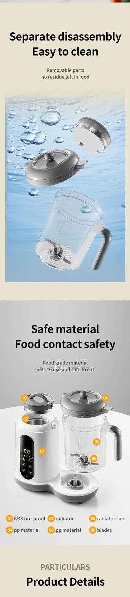 Multifunctional Baby Food Maker Supplementary Food Processor Kids Food Mill Steaming Stirring Warming Cooking Machine