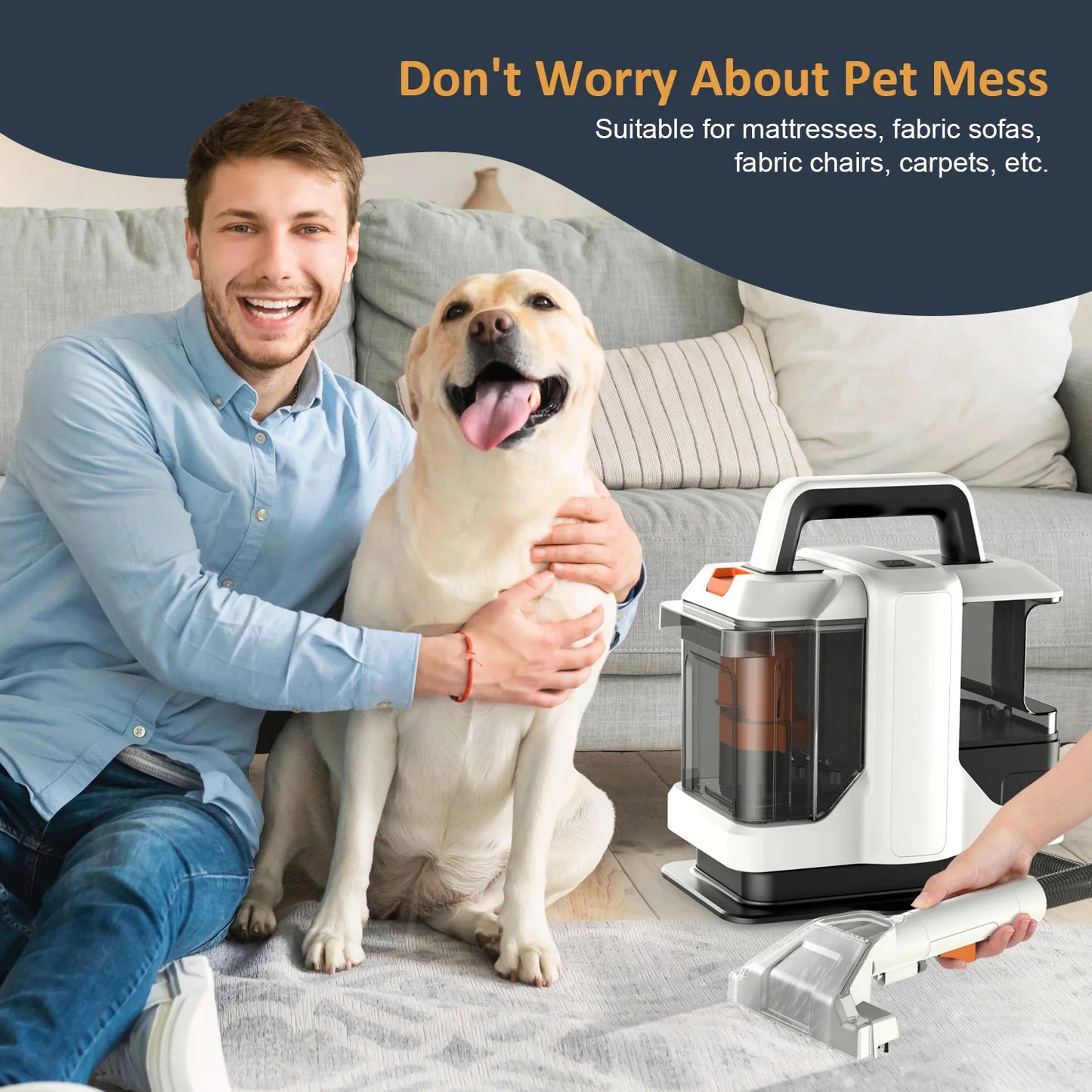 Portable Carpet Cleaner 750W 15KPa Portable Spot Cleaner for Car Sofa Pet Hair, Spray Suction Upholstery Clean Machine