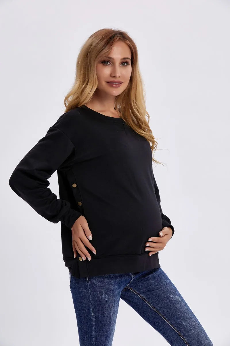 Maternity Clothes Premama Long Sleeve Blouse Fall Winter Loose Pregnant Women Solid O-Neck Sweater Shirt postpartum Pullover Top