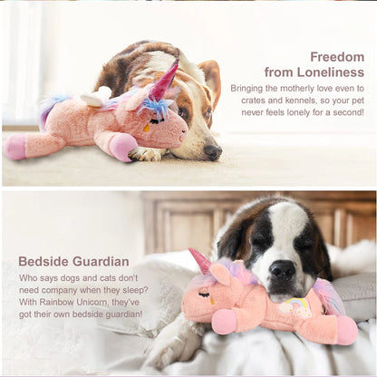 PETFULED Unicorn Heartbeat Dog Toys Plush Toys Comfort Puppy Toys Stress Reducing Sleep Aid Crate Toys, Durable Chew Toys for Do