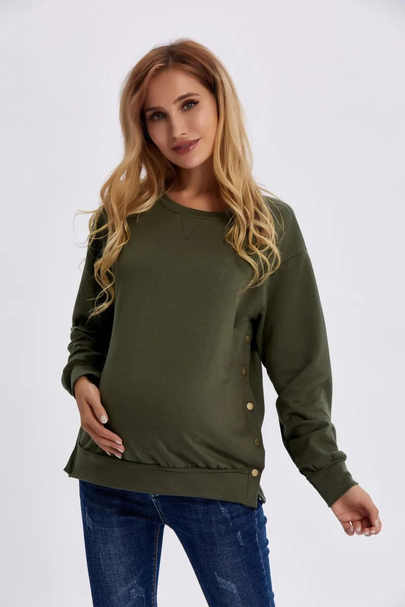 Maternity Clothes Premama Long Sleeve Blouse Fall Winter Loose Pregnant Women Solid O-Neck Sweater Shirt postpartum Pullover Top