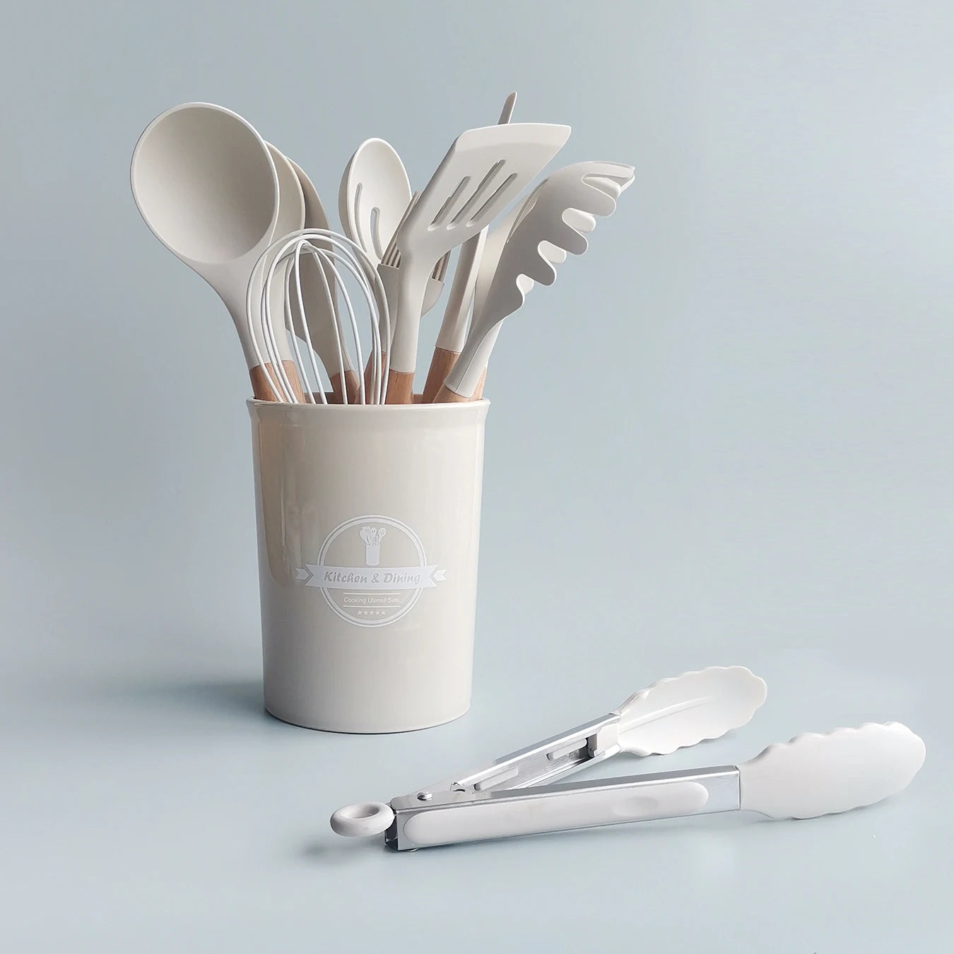 Kitchen Cooking Tool 12Pcs Food Grade Silicone Cookware Utensils Spatula Spoon with Wooden Handle,Kitchenware Gadgets Sets