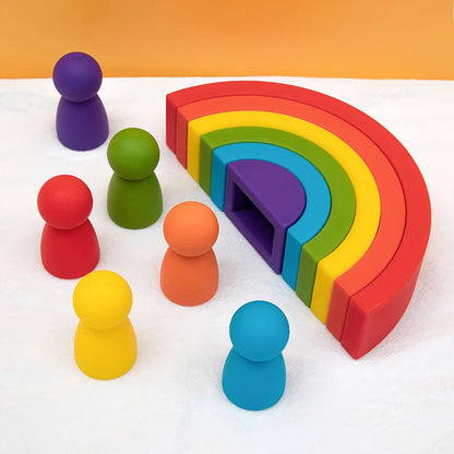 Silicone Geometric Rainbow Building Block BPA Free Babys Silicone Teether Educational Montessori Toys Stacking Block Baby Gifts
