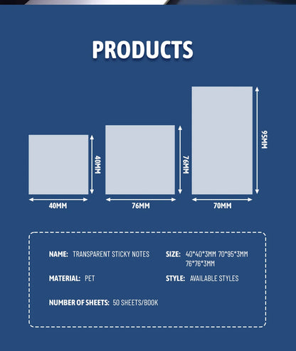 50/100 Sheets Sticky notes Reusable Transparent sticky notes Waterproof note paper for School office stationery Bookmark Marker