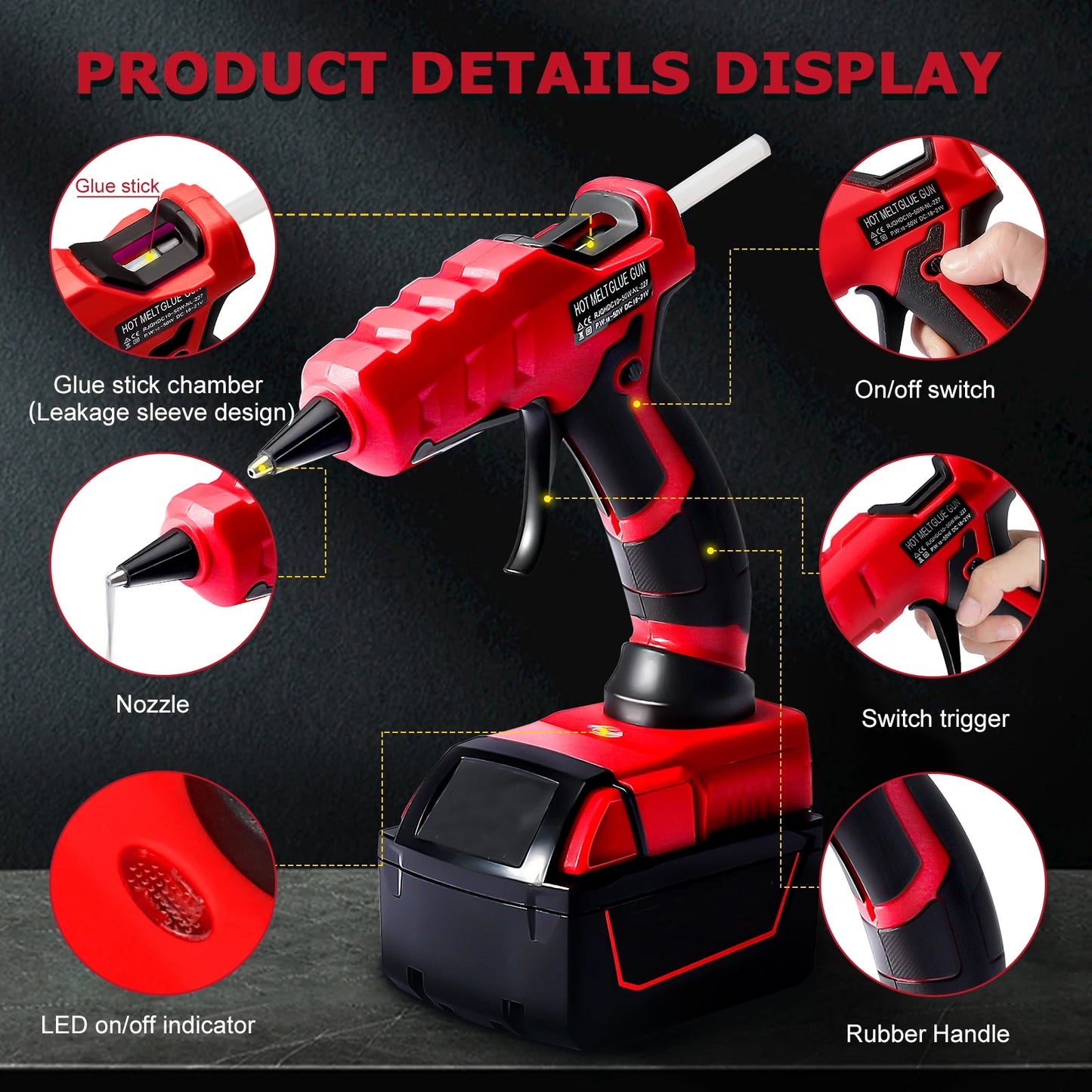 50W Cordless Hot Glue Gun for Milwaukee 18V Battery with 30pcs 7mm Sticks 30s Quick Preheat for Arts & Crafts & DIY (No Battery)