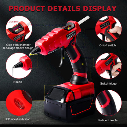 50W Cordless Hot Glue Gun for Milwaukee 18V Battery with 30pcs 7mm Sticks 30s Quick Preheat for Arts & Crafts & DIY (No Battery)