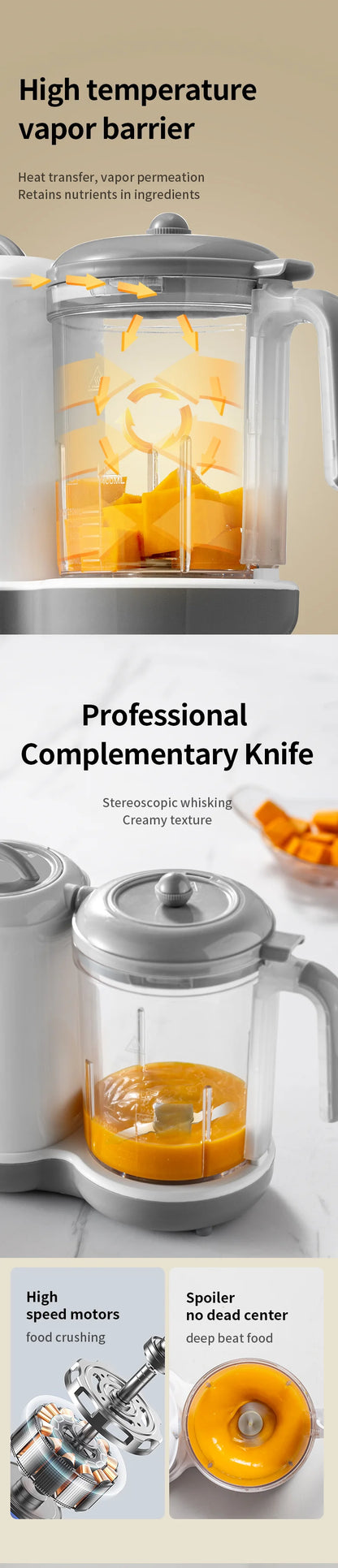 Multifunctional Baby Food Maker Supplementary Food Processor Kids Food Mill Steaming Stirring Warming Cooking Machine