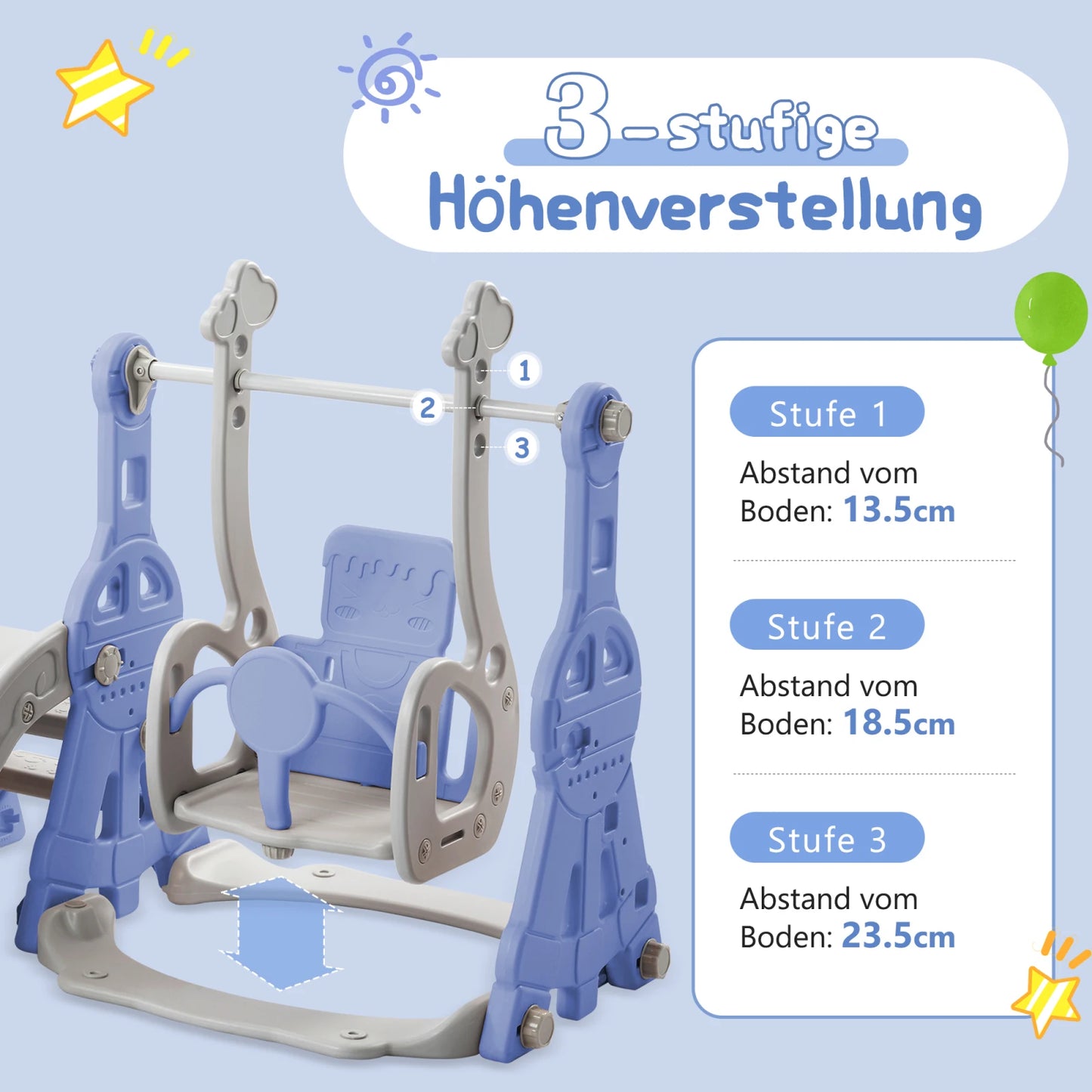 Comanlai Slide for children, 4 in 1 children's slide swing with basketball stand, climbing ladder, swing slide