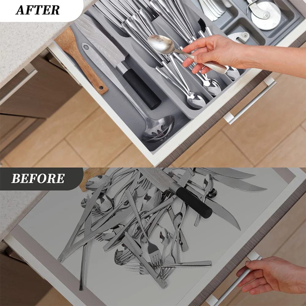 Adjustable multifunctional cutlery organizer for organizing kitchen silverware,cutlery,knives and spoons cluttering your kitchen