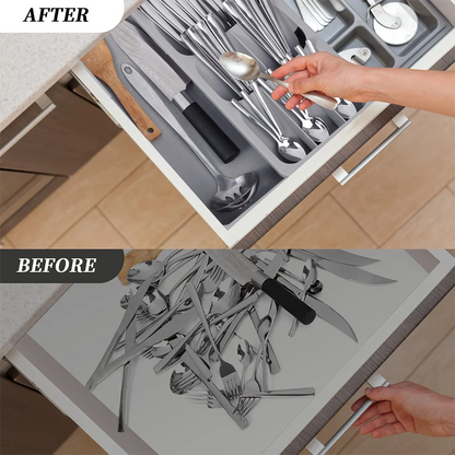 Adjustable multifunctional cutlery organizer for organizing kitchen silverware,cutlery,knives and spoons cluttering your kitchen