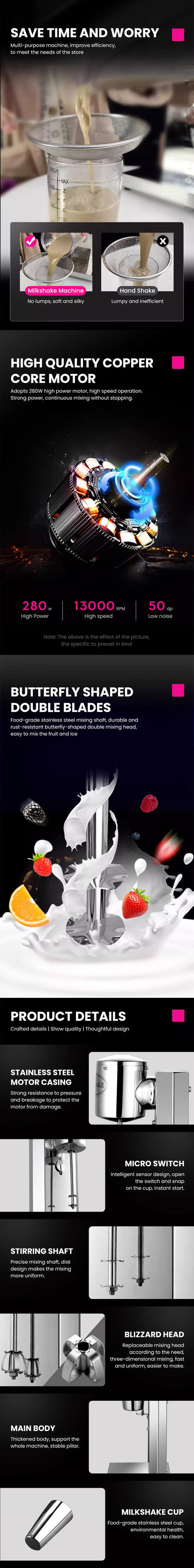 Electric Milkshake Maker: Easy-to-operate Double-head Drink Mixer and Blender for Milkshakes and Malts