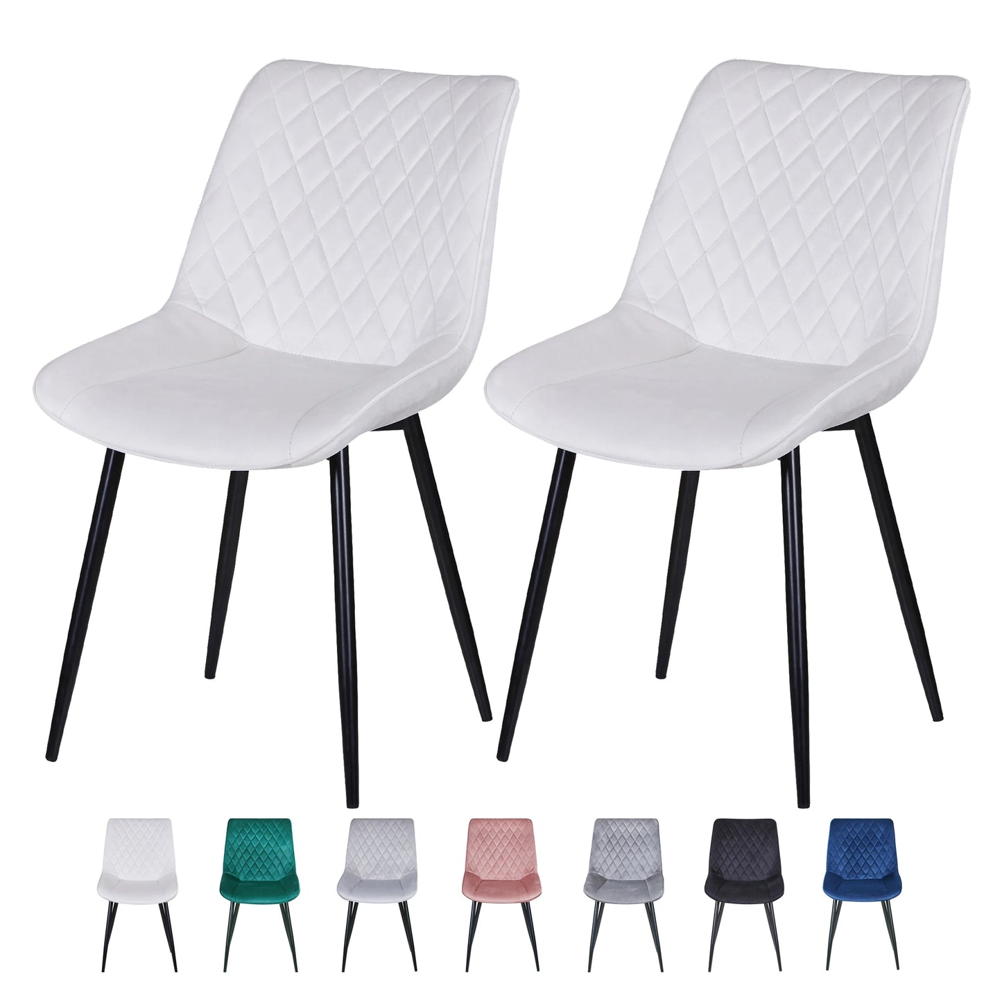 Set of 2 Dining Chairs Leisure Velvet Dining Chairs Padded Seat & Metal Legs for Dining Living Room Kitchen  Restaurants-Elle