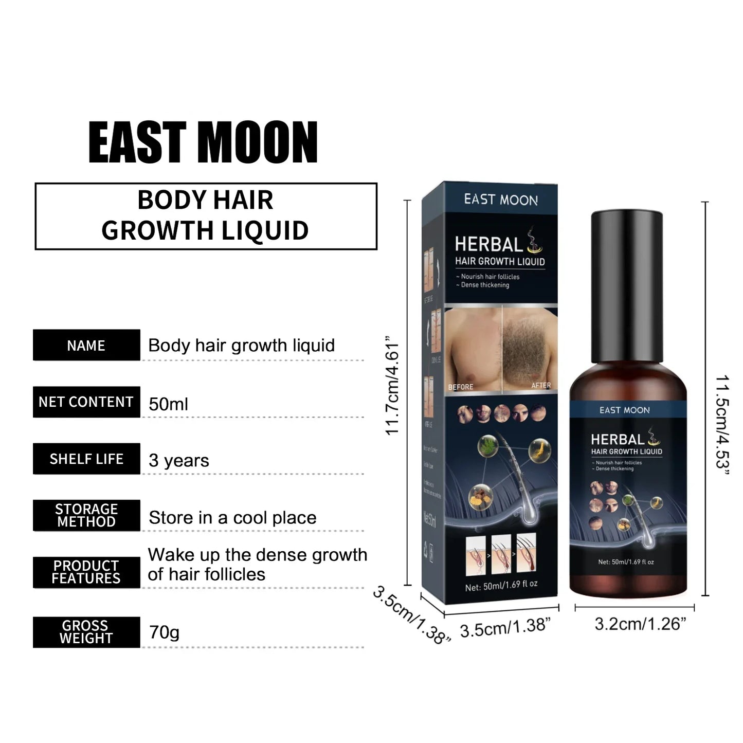 Hair Growth Serum Chest Body Hair Mustache Regrowth Longer Thicker Hair Thinning Treatment Moisture Nourish Beard Growth Spray
