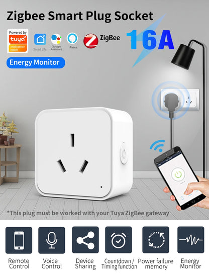 SIXWGH Zigbee Smart Socket AU Plug Adapter Tuya Smart Life App Wireless Control Timing Power Monitoring Function Aleax Outlet