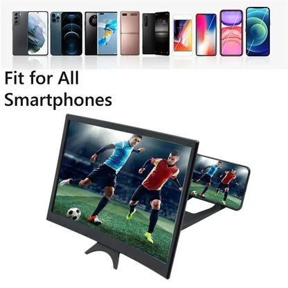 3D HD 12 Inch Phone Screen Magnifier Curved Screen Movie Video Amplifier Stand Portable Smartphone Large Screen Amplifier Holder