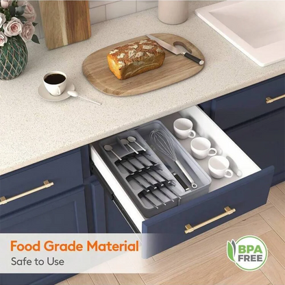 Adjustable multifunctional cutlery organizer for organizing kitchen silverware,cutlery,knives and spoons cluttering your kitchen