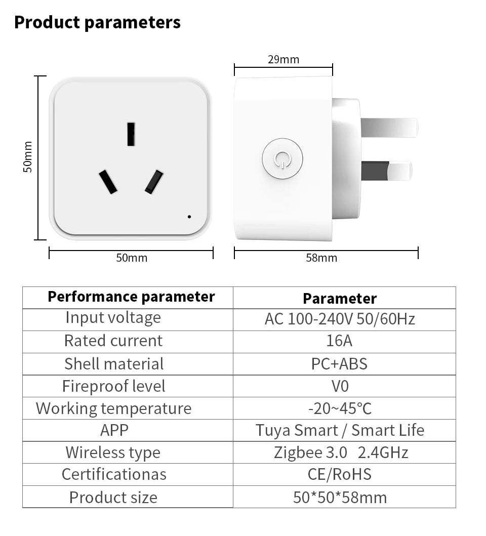 SIXWGH Zigbee Smart Socket AU Plug Adapter Tuya Smart Life App Wireless Control Timing Power Monitoring Function Aleax Outlet