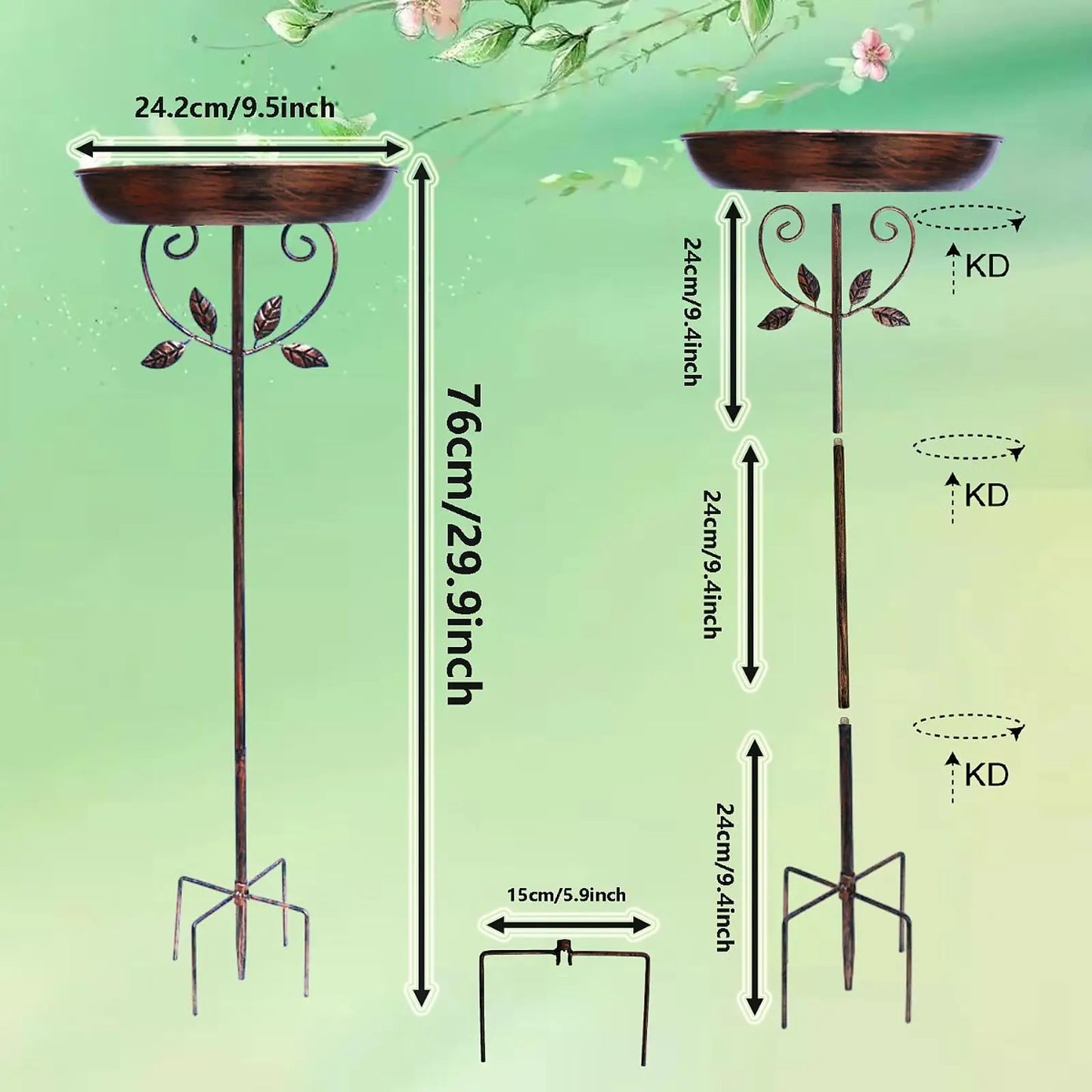 Bird Bath Feeder Bowl 5-Pronged Base Metal Bird Feeder Freestanding Birdbath for Yard Patio Outdoors Garden Iron Pedestal Stake
