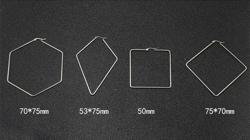 Titanium Steel Exaggerated Geometric Square Rhombus Hoop Earrings for women Big Earring Statement Ear Ring Nightclub Jewelry