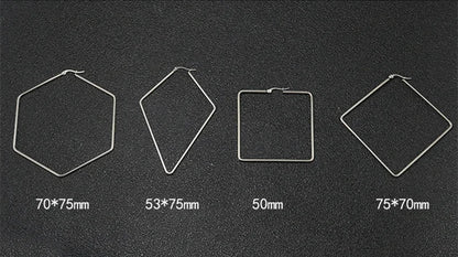 Titanium Steel Exaggerated Geometric Square Rhombus Hoop Earrings for women Big Earring Statement Ear Ring Nightclub Jewelry