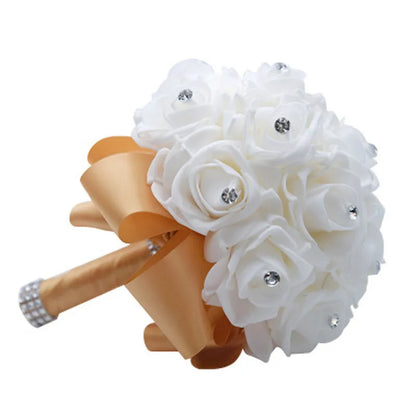 rosa flor Beautiful White Ivory Bridal Bridesmaid Flower Wedding Bouquet Artificial Flower Rose Bouquet Crystal Bridal Bouquets