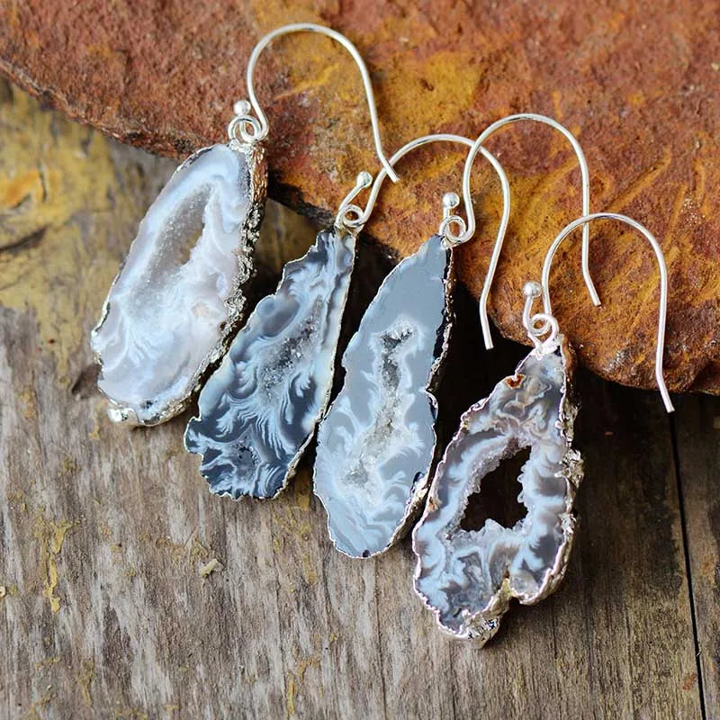 Women Earrings Unusual Natural Druzy Dangle Earrings Designer Bohemian Earrings US European Drusy Jewelry Dropshipping