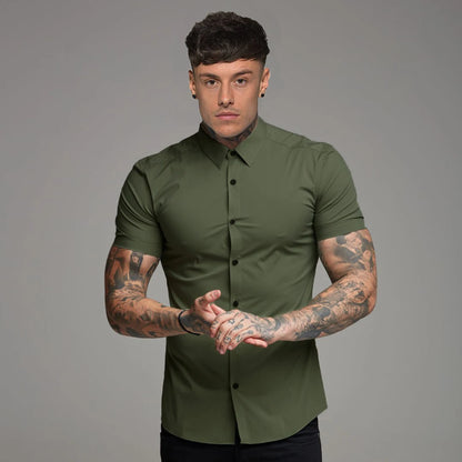 Summer Fashion Slim Fit Button Short Sleeve Shirts Men Casual Sportswear Dress Shirt Male Hipster Shirts Tops Fitness Clothing