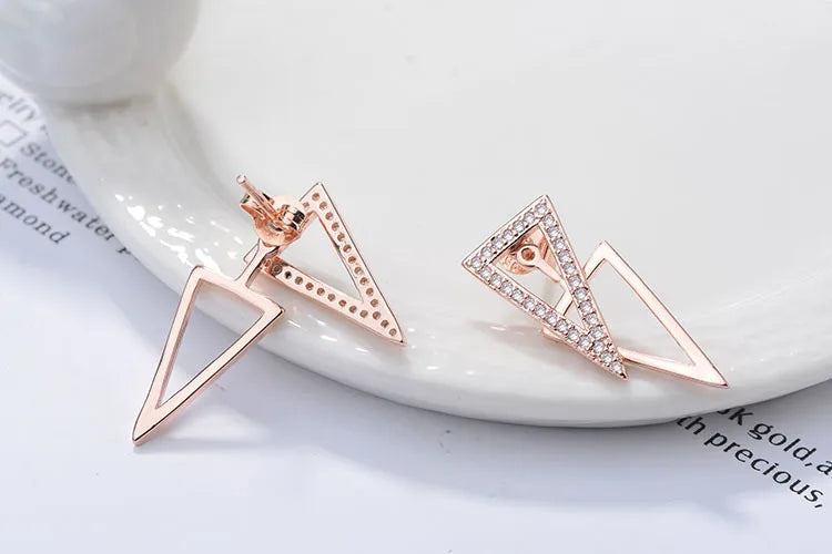 New in 925 Sterling Silver Double Triangle Zircon Stud Earrings For Women Luxury Jewelry Novelties 2023 Trend to Sell