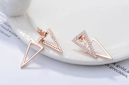 New in 925 Sterling Silver Double Triangle Zircon Stud Earrings For Women Luxury Jewelry Novelties 2023 Trend to Sell