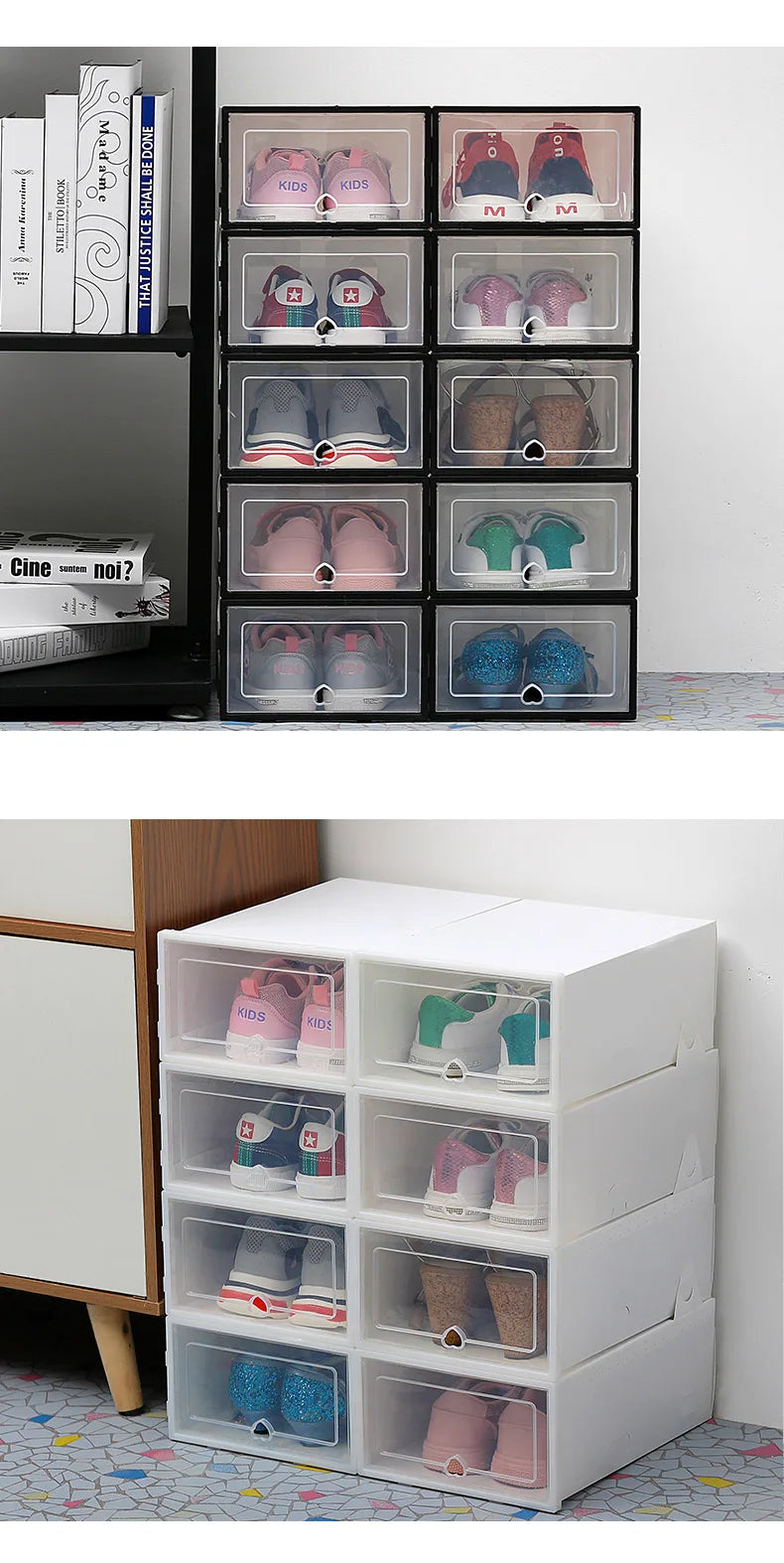 6pcs Transparent Shoe Box Thickened Dustproof Desktop Cosmetic Storage Box Stackable Combination Shoe Cabinet Shoe Organizers