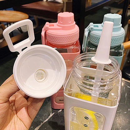 700ml Square Plastic Water Bottles Creative Summer Straw Bottle Outdoor Sport Shaker Travel Tea Juice Milk Portable Drink Bottle