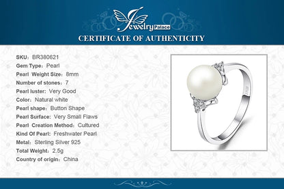 JewelryPalace 8mm Freshwater Cultured Pearl 925 Sterling Silver Rings for Women Engagement Trendy Ring Fashion Gift Fine Jewelry