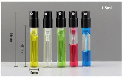 1.5ml 2ml 2.5ml Glass Bayonet bottle with White Black Clear 3 Color Plastic Sprayer Sample Spray Bottle 100pcs