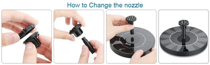 1.5W Solar Fountain Pump, with 6 nozzles Solar Bird Bath Fountain, Water Pump Floating Fountains Suitable for Ponds